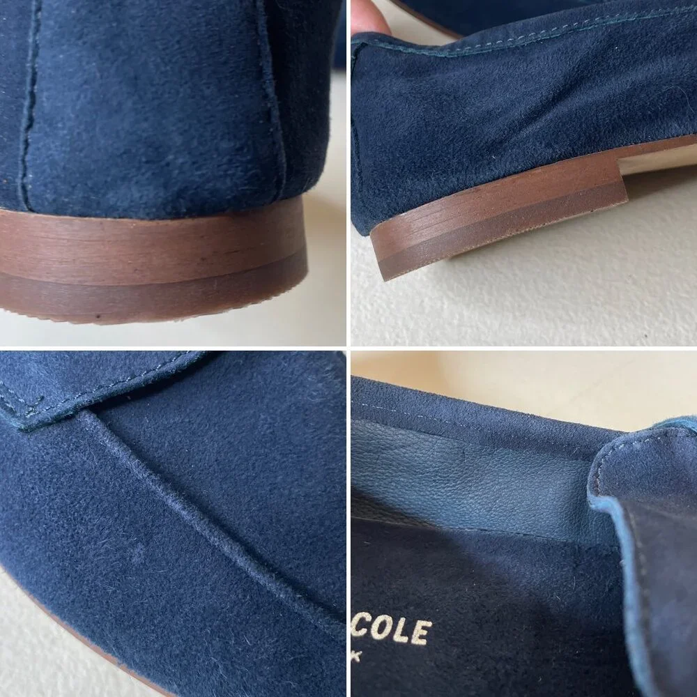 Kenneth Cole Dean Navy Unlined Suede Flexible Penny Loafer Flats Size 6